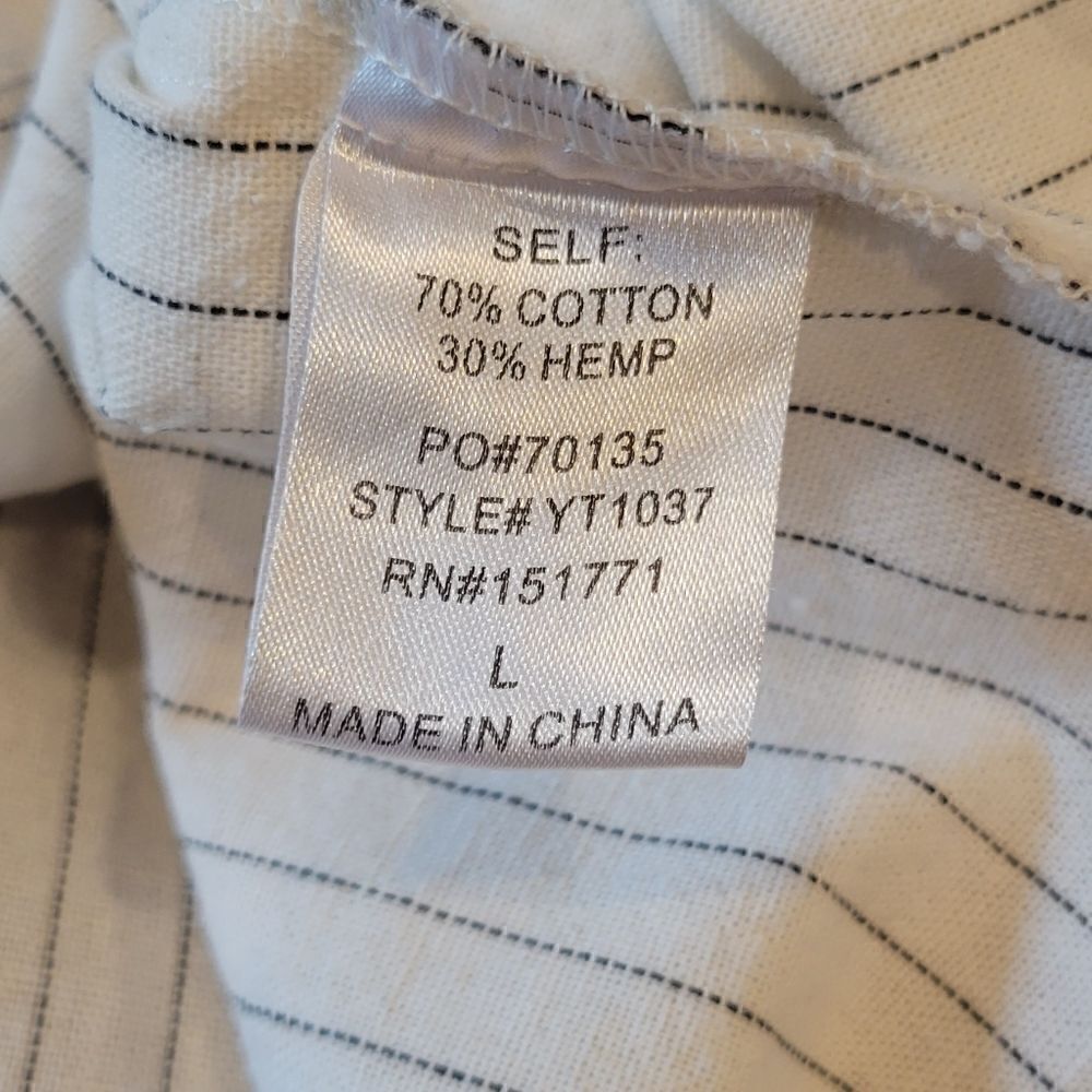 NWOT KITTENISH Short Sleeve Striped Cotton Hemp Tie Front Button Down Up Top L - Picture 13 of 14